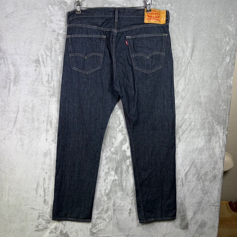 Levi 501 Jeans Dark Wash Denim Pants 36x30 Straight Leg Button Fly Mens - Picture 3 of 12